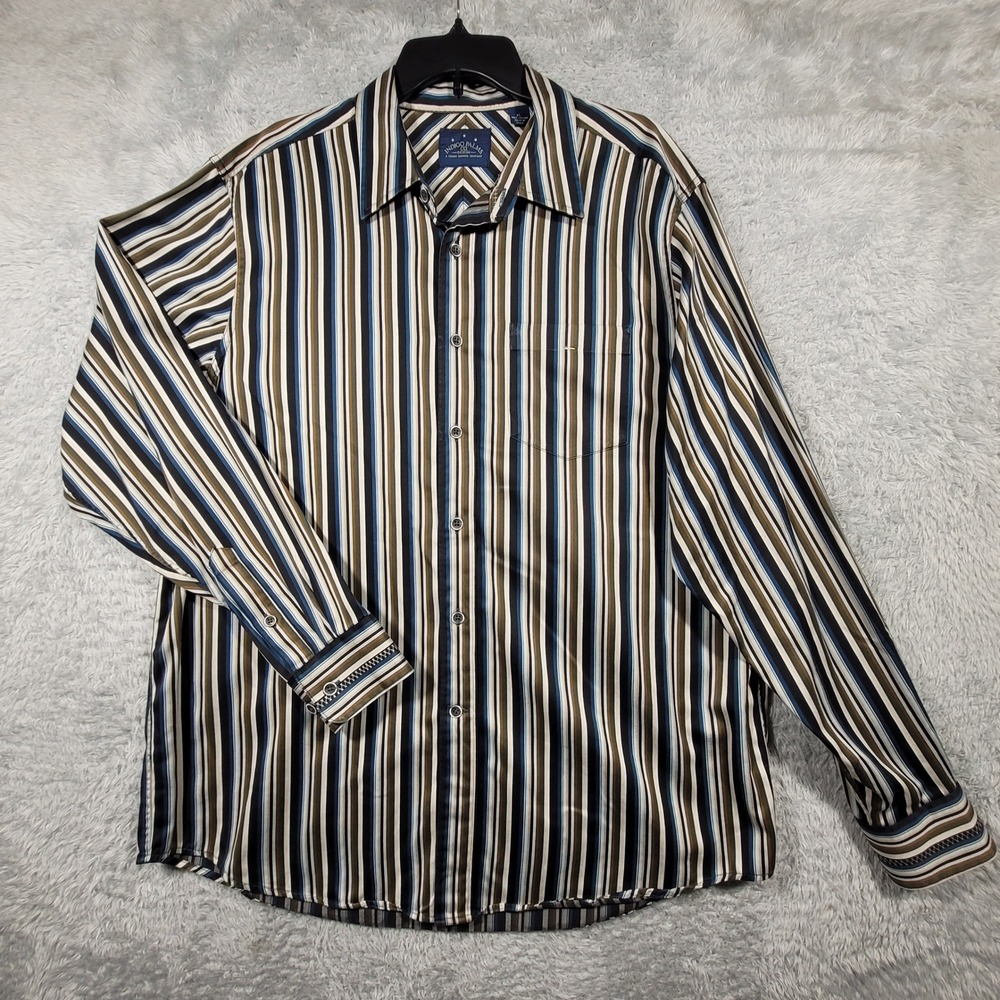 INDIGO PALMS Shirt Mens XL Striped Long Sleeve Button Down Cotton